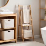 Cesto de Bambu de Lavanderia Inclinável com Prateleiras.Cesta de Roupas Removível com Prateleiras.
